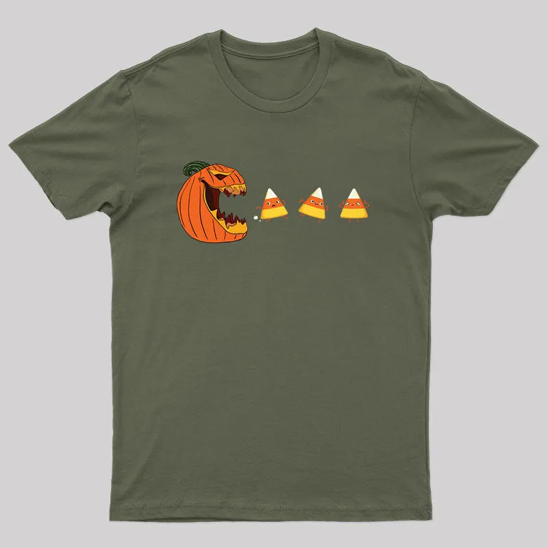 Halloween Gamer Pumpkin Eating Candy Corn T-Shirt - Image 3