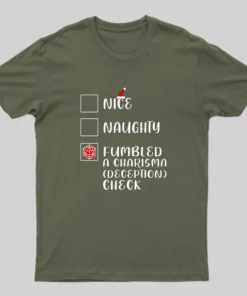 Alternative view of Funny Nice Naughty DnD Christmas T-Shirt