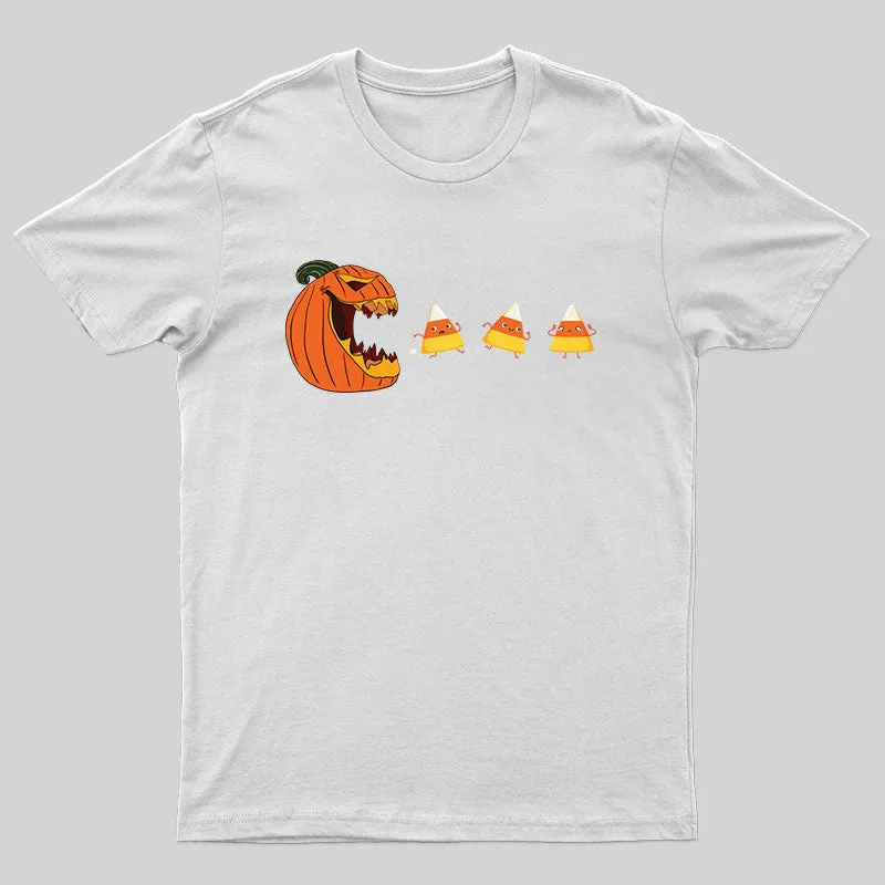 Halloween Gamer Pumpkin Eating Candy Corn T-Shirt - Image 4