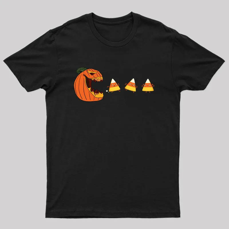 Halloween Gamer Pumpkin Eating Candy Corn T-Shirt - Image 2