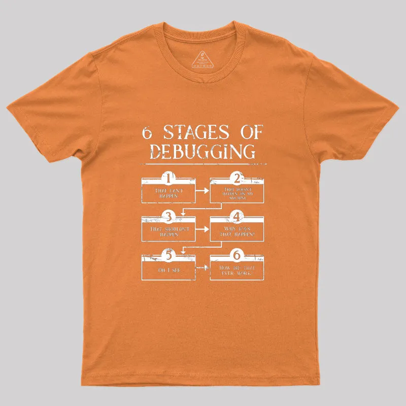 6 Stages Of Debugging Computer Programming T-Shirt - Image 4