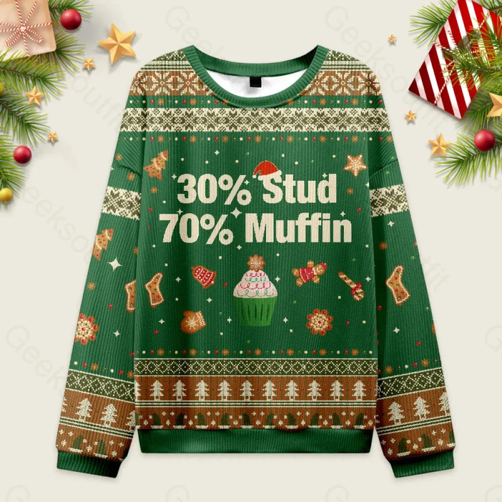 30?? Stud 70?? Muffin Ugly Christmas Fuzzy Fleece Sweatshirt