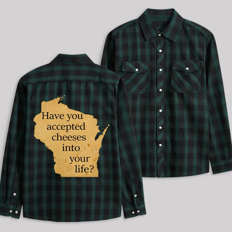 Wisconsin Cheese Pun Plaid Flannel Shirt