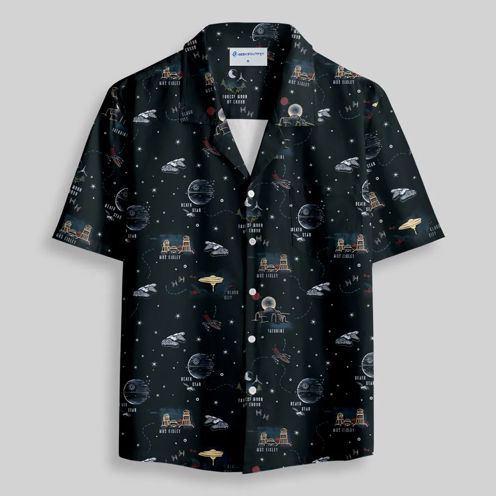 Space War Map Button Up Pocket Shirt - Image 2
