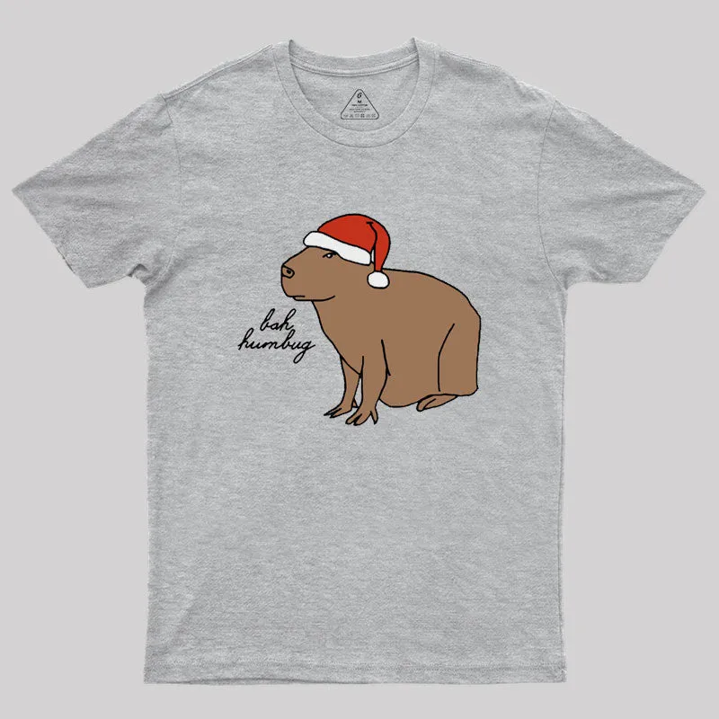 Serious Christmas Capybara Says Bah Humbug Geek T-Shirt - Image 2