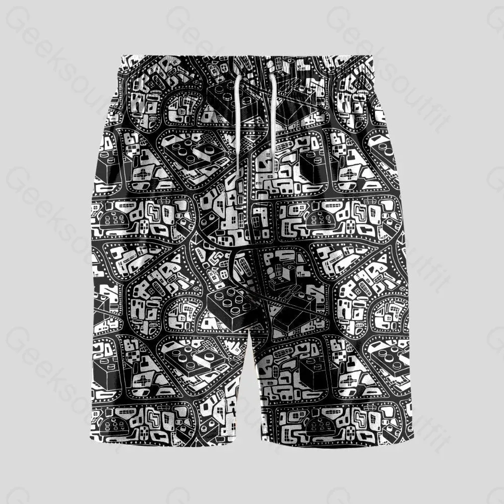 3D Map Lego Black Geeky Drawstring Shorts - Image 2