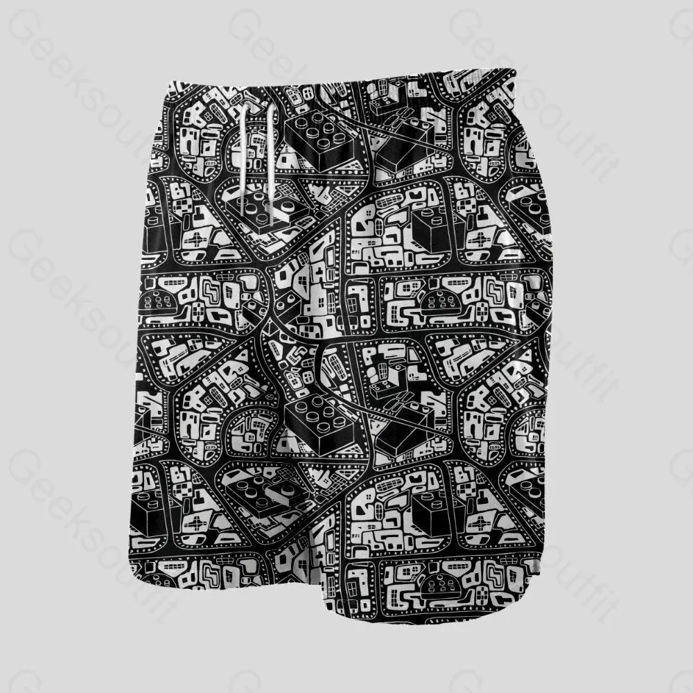 3D Map Lego Black Geeky Drawstring Shorts - Image 3