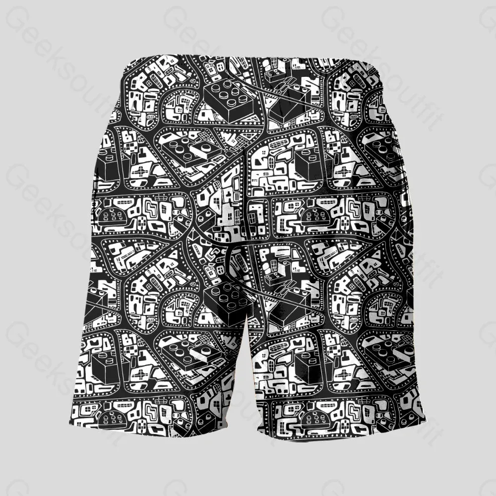 3D Map Lego Black Geeky Drawstring Shorts - Image 4