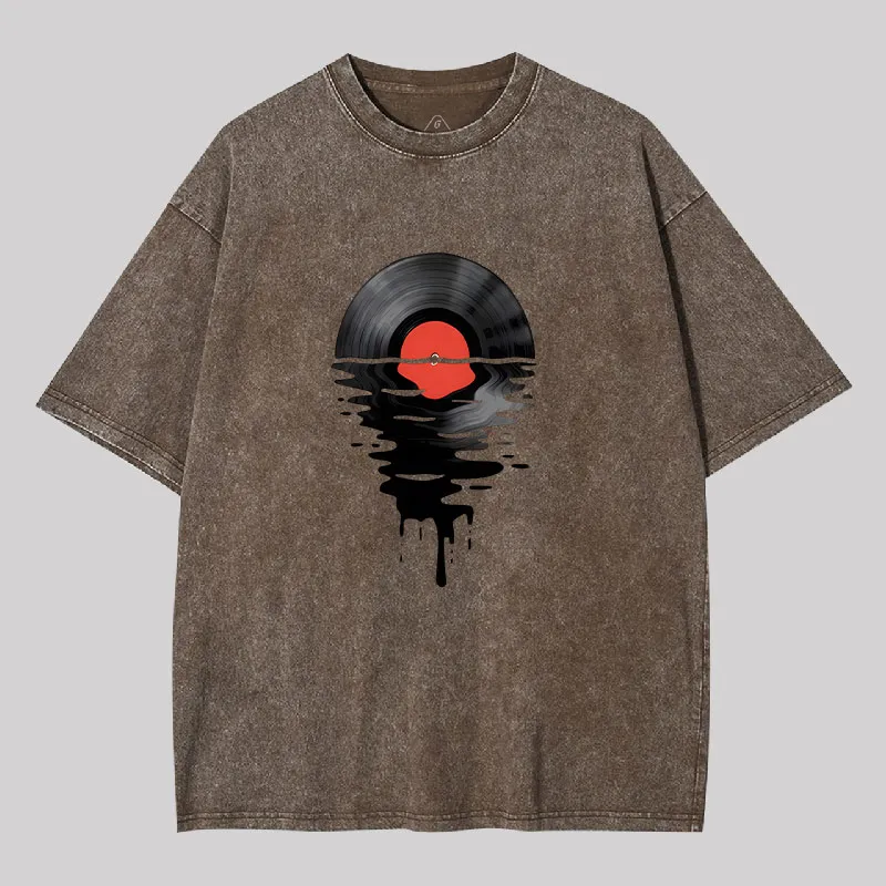 Vinyl LP Music Record Sunset Red Geek Washed T-shirt - Image 4