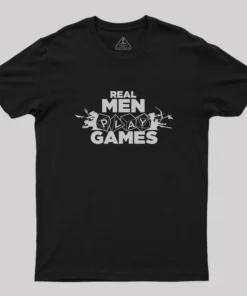 Alternative view of Real Men Play Games Geek T-Shirt