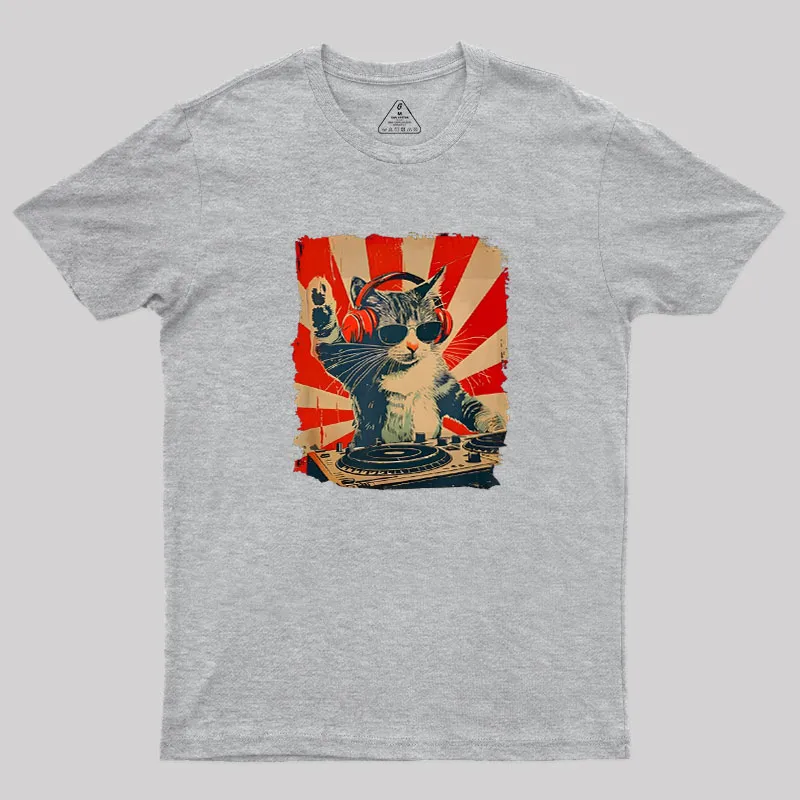 Rock Music Cat Vintage Geek T-Shirt - Image 4