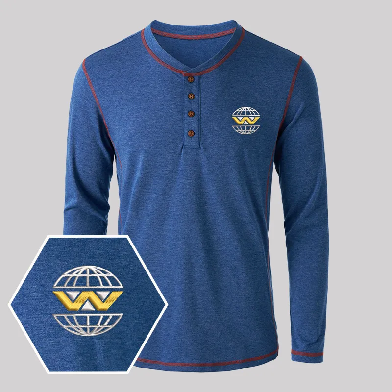 Weyland Yutani Embroidered Long Sleeve Henley Shirts - Image 2