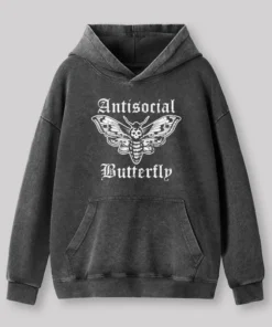 Funny Antisocial Butterfly Washed Hoodie