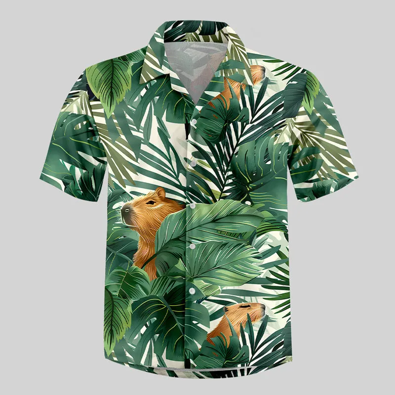 Hawaii Capybara Button Up Pocket Shirt