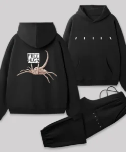 Free Hugs Alien Front and Back Printed Geek Fleece Hoodie Set