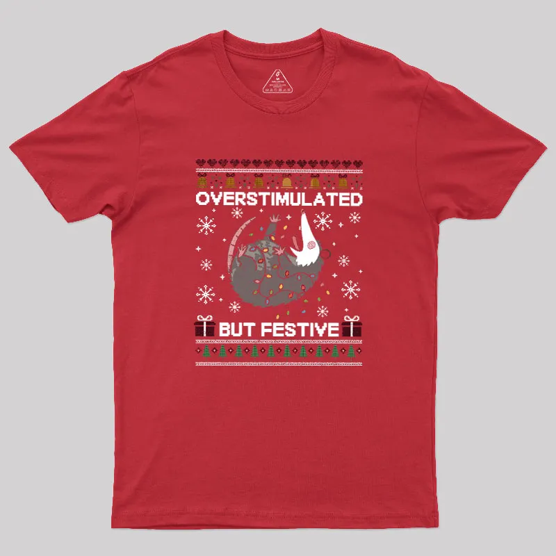 Overstimulated But Festive Possum Geek T-Shirt - Image 5