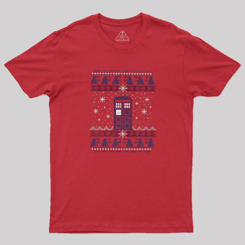 Tardis In The Snow Geek T-Shirt - Image 3