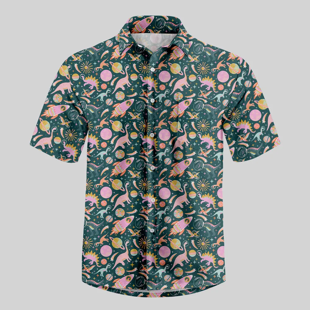 Colorful Dinosaur Planet Button Up Pocket Shirt