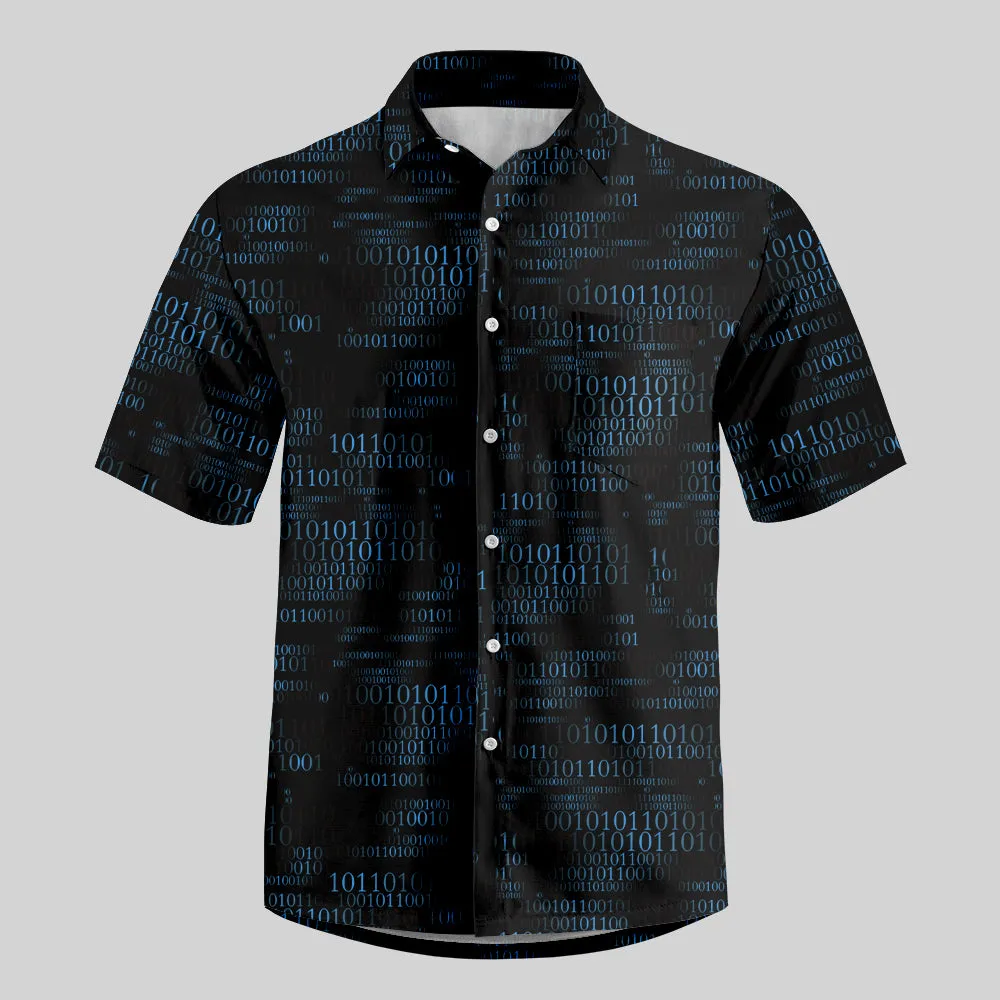 Binary Computer 1s and 0s Black Button Up Pocket Shirt