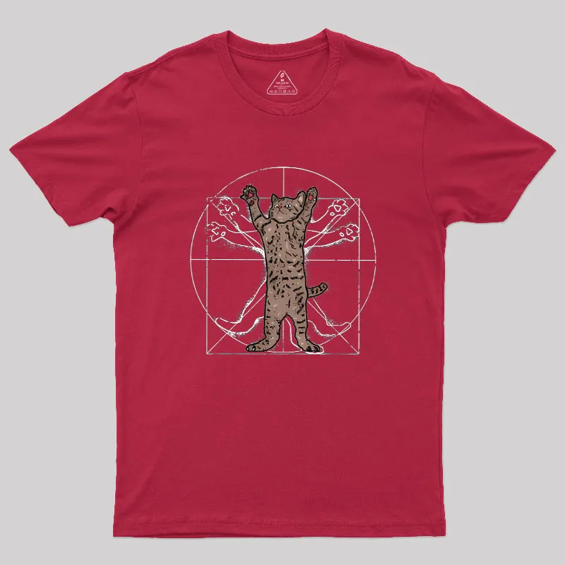 Vitruvian Cat Geek T-Shirt - Image 5