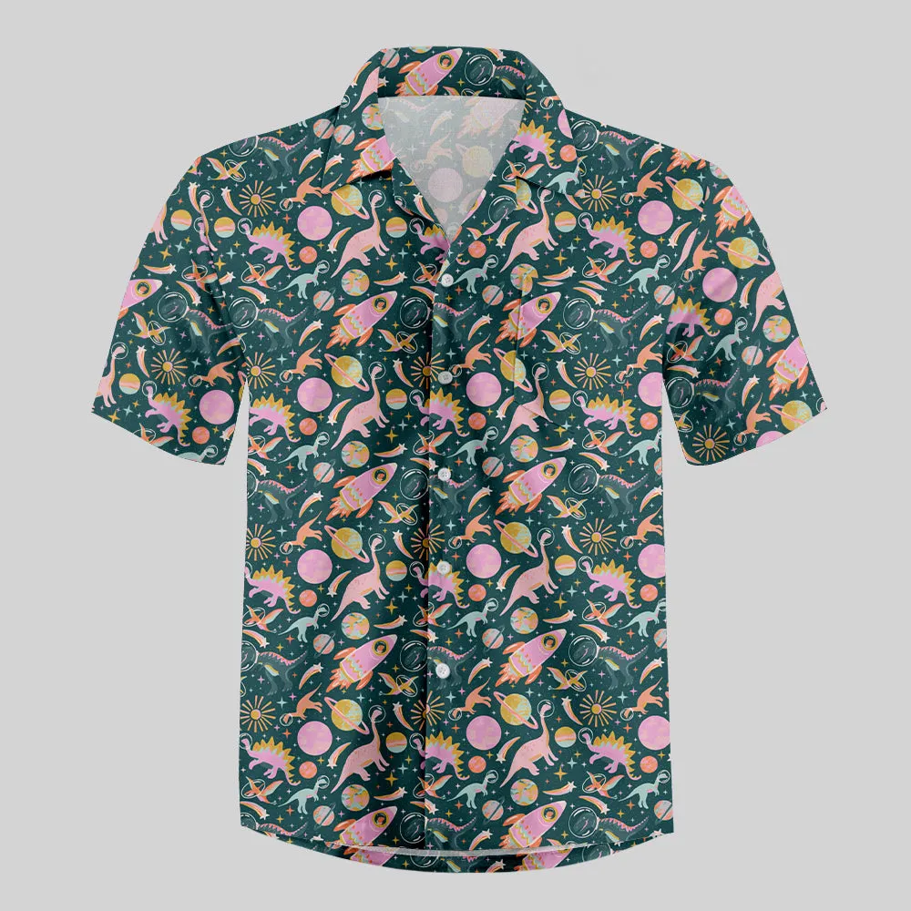 Colorful Dinosaur Planet Button Up Pocket Shirt - Image 2