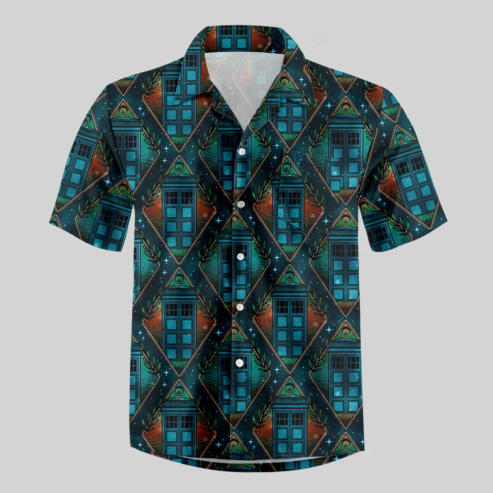 Mysterious Phone Booth Diamond Grid Button Up Pocket Shirt - Image 2