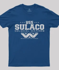 Alternative view of USS SULACO - Weyland Corp T-Shirt