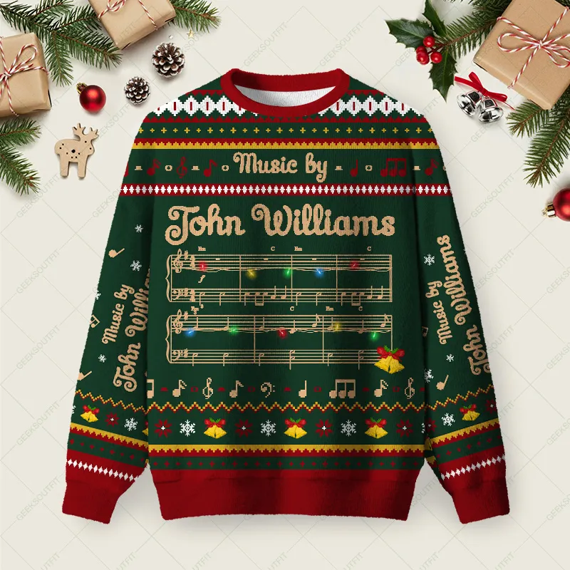 Music by John Williams Ugly Christmas Fuzzy Fleece Sweatshirt