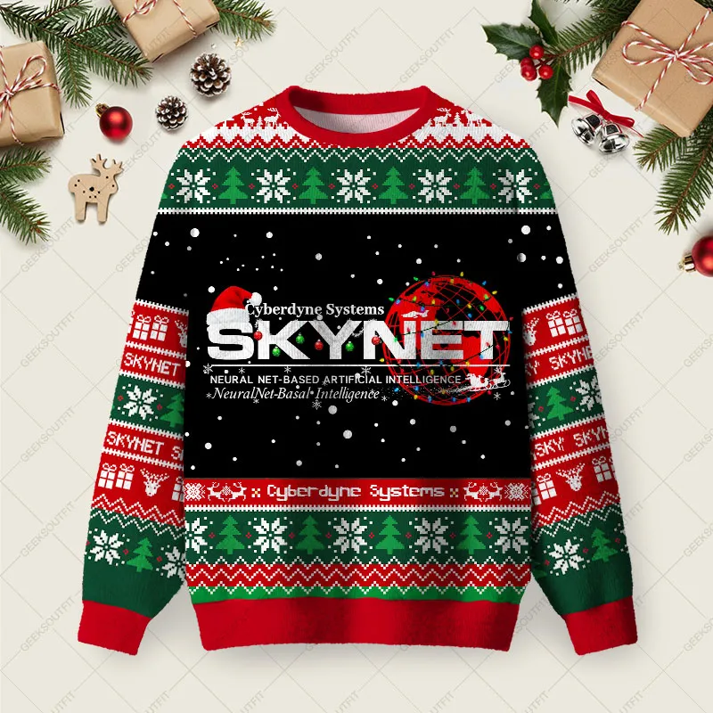 Skynet Workspace Ugly Christmas Fuzzy Fleece Sweatshirt
