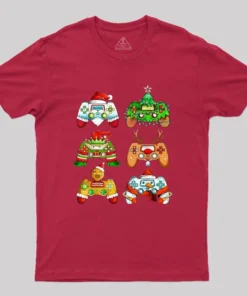 Christmas Santa Elf Gaming Controllers Snowman Boys Geek T-Shirt