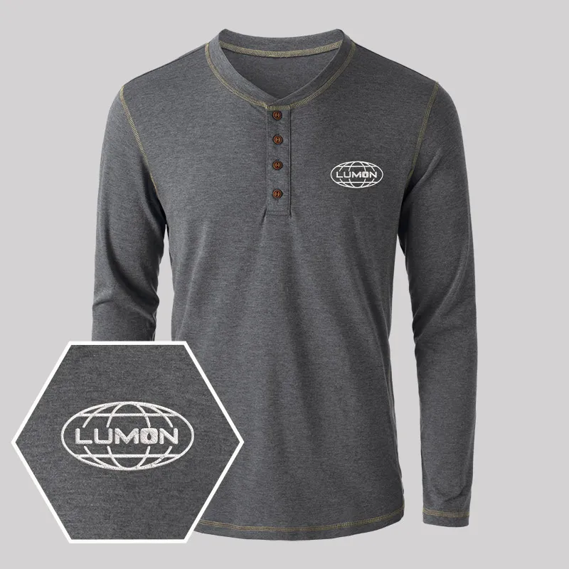 Lumon Embroidered Long Sleeve Henley Shirts - Image 3