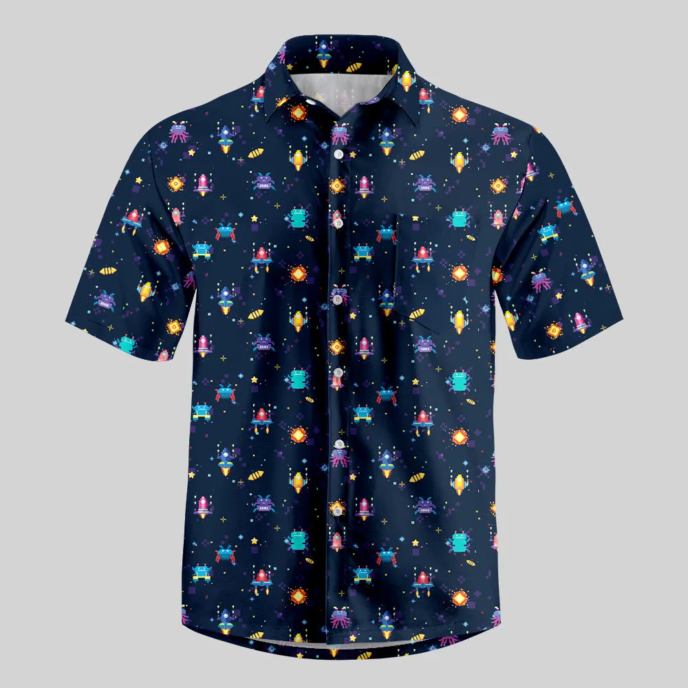 Pixel Style Retro Game Button Up Pocket Shirt