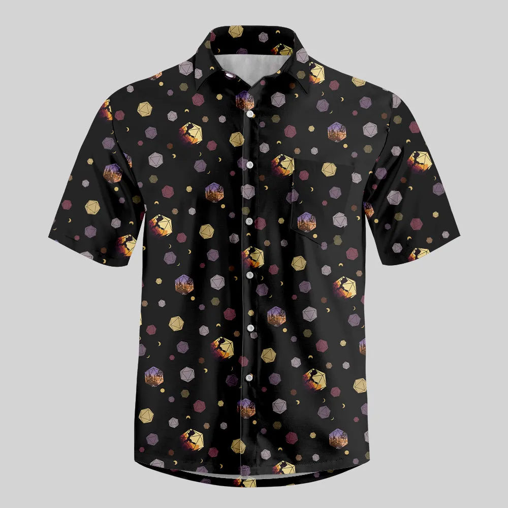 DND Moon and Colorful Dice Button Up Pocket Shirt
