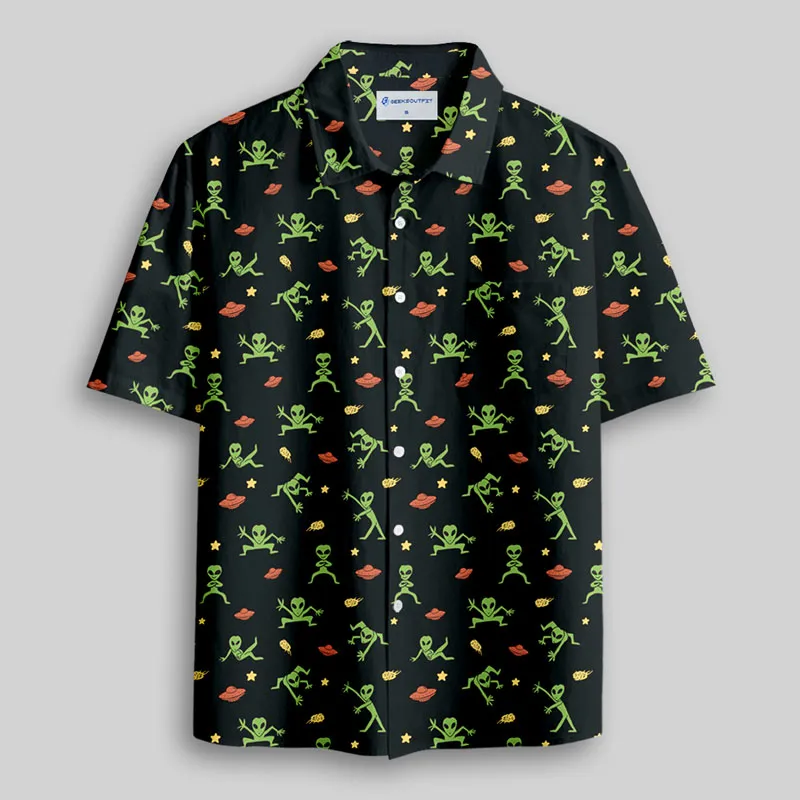Alien Antics Black Button Up Pocket Shirt