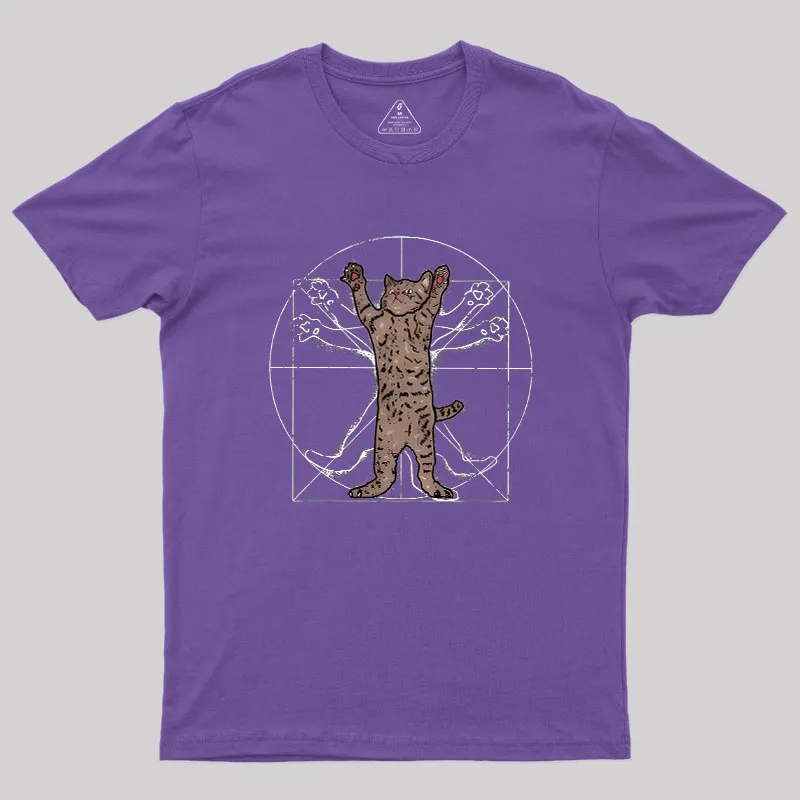 Vitruvian Cat Geek T-Shirt - Image 6