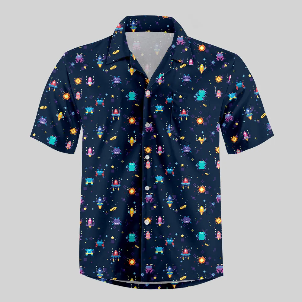 Pixel Style Retro Game Button Up Pocket Shirt - Image 2