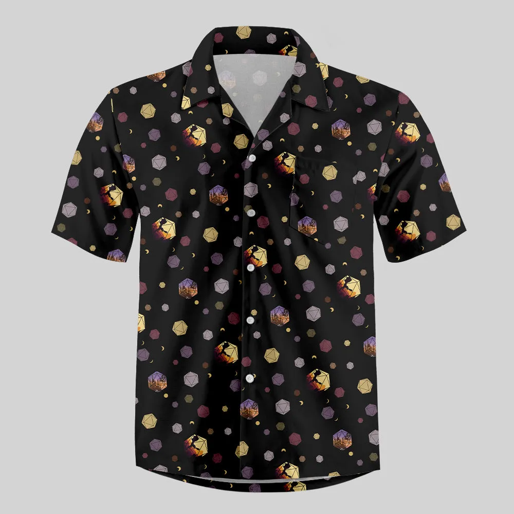 DND Moon and Colorful Dice Button Up Pocket Shirt - Image 3