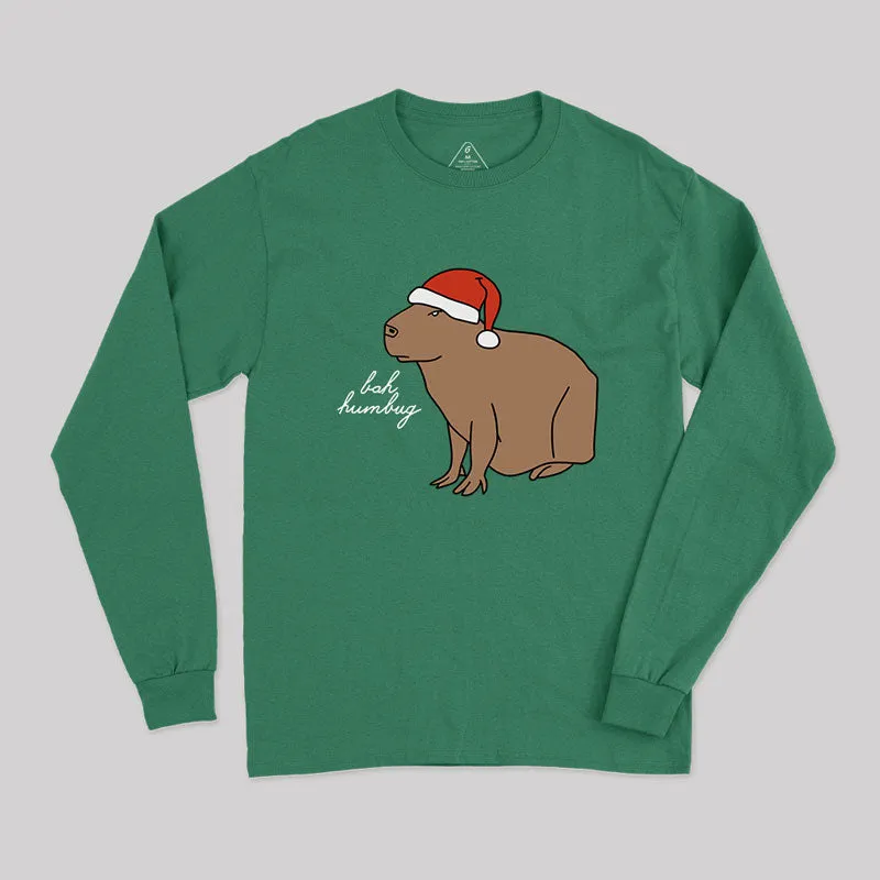 Serious Christmas Capybara Says Bah Humbug Long Sleeve T-Shirt - Image 3