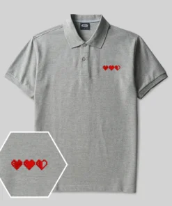 Pixel Hearts Geek Embroidered Polo Shirts