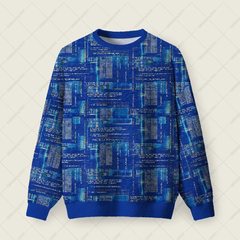 Blue Cyber Code Pattern Ugly Fuzzy Fleece Sweatshirt