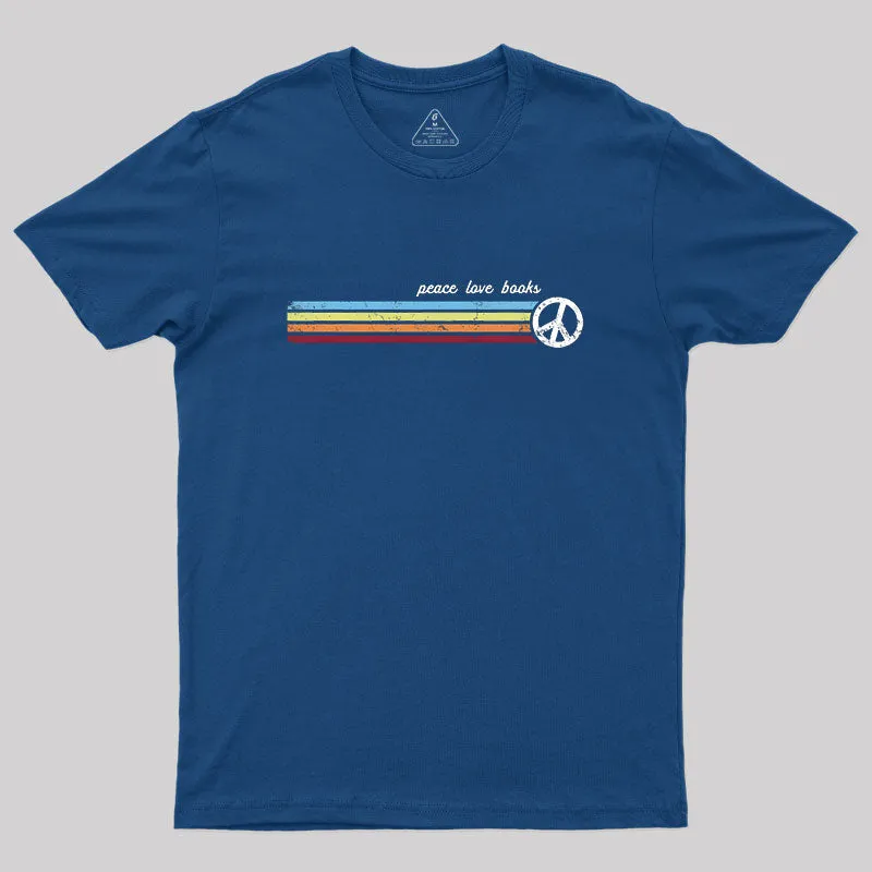 Retro Stripes Peace Love Books T-Shirt - Image 3