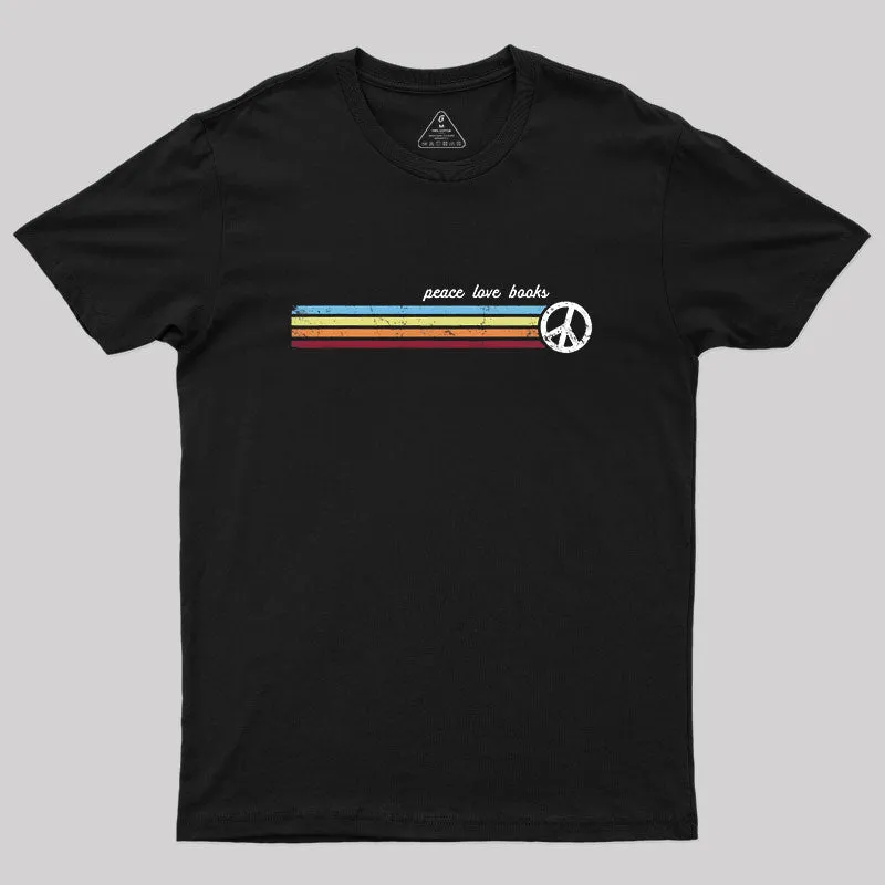 Retro Stripes Peace Love Books T-Shirt - Image 2