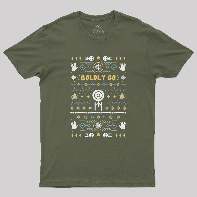 Boldly into Christmas Ugly Sweater Geek T-Shirt