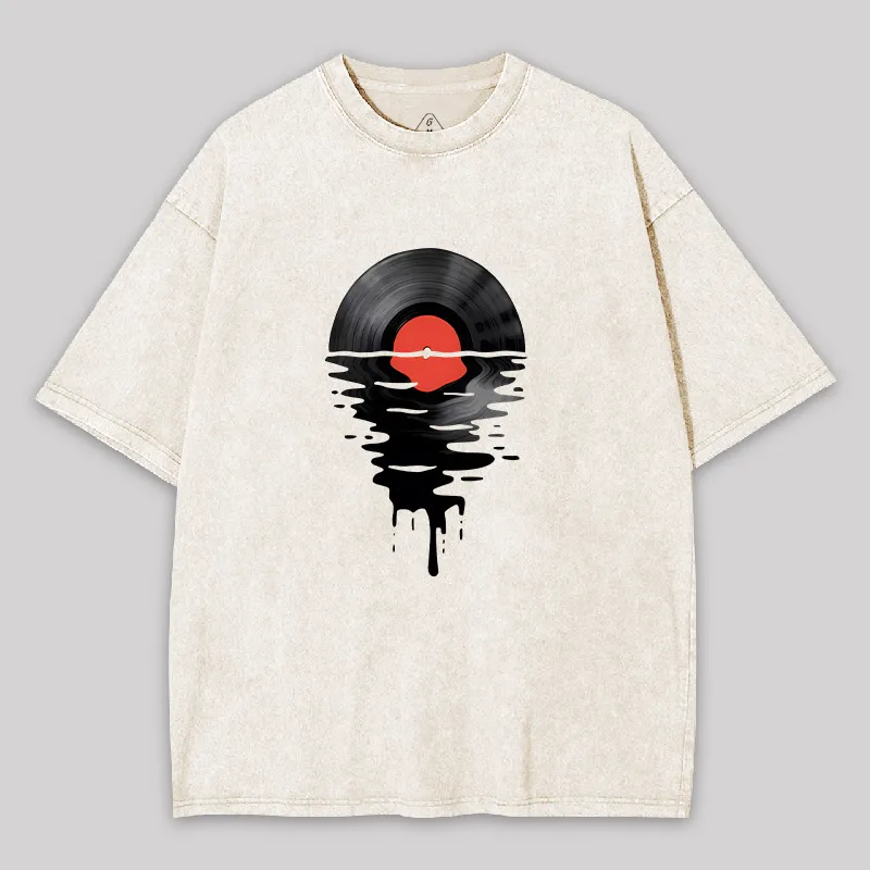 Vinyl LP Music Record Sunset Red Geek Washed T-shirt - Image 9