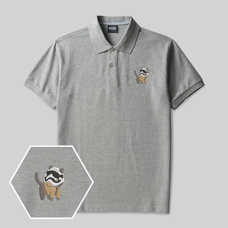 White Soldier Cat Geek Embroidered Polo Shirts - Image 3