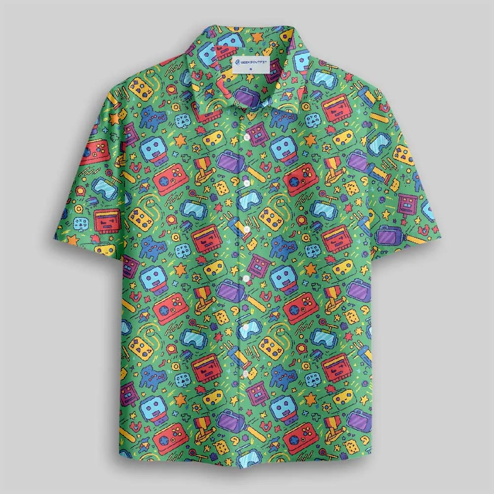 Retro Gaming Fiesta Button Up Pocket Shirt