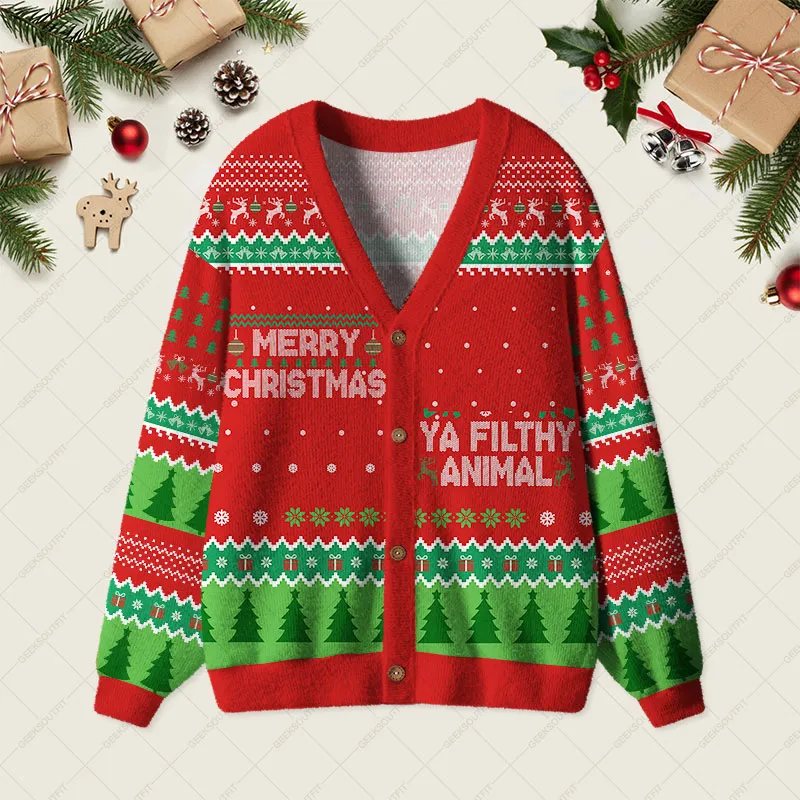 Merry Christmas Ya Filthy Animal Geek Ugly Cardigan Sweaters