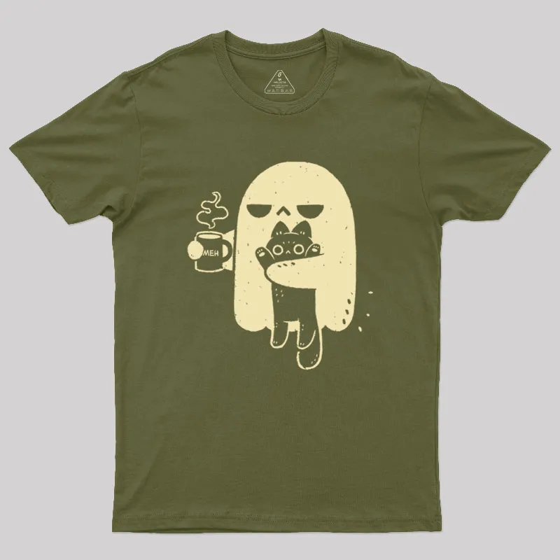 Cute Ghost Holding Cat Geek T-Shirt - Image 3
