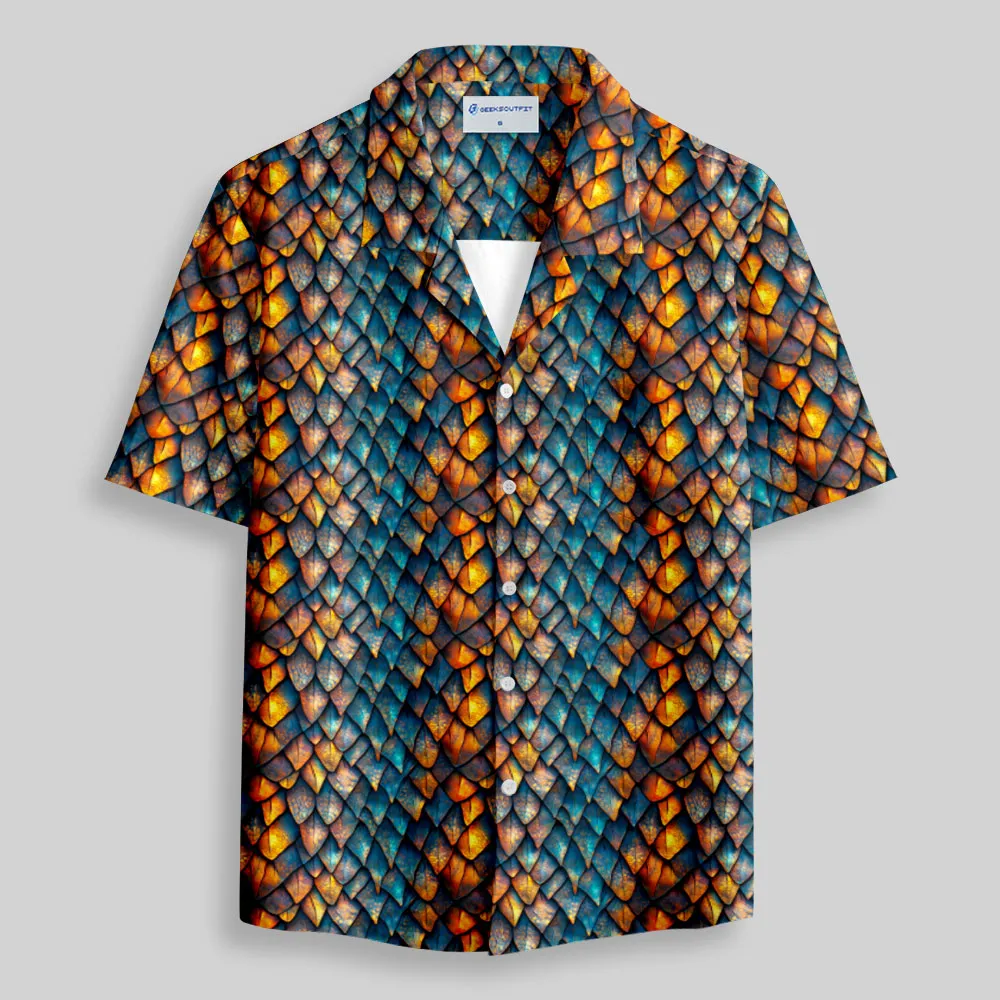 Sleek Sci Fi Dragon Scales Button Up Pocket Shirt - Image 2
