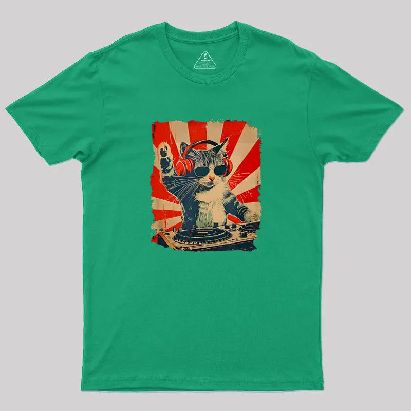 Rock Music Cat Vintage Geek T-Shirt - Image 9